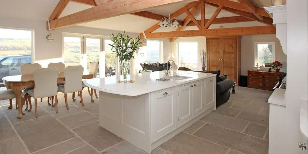 White Quartz Kitchen Island