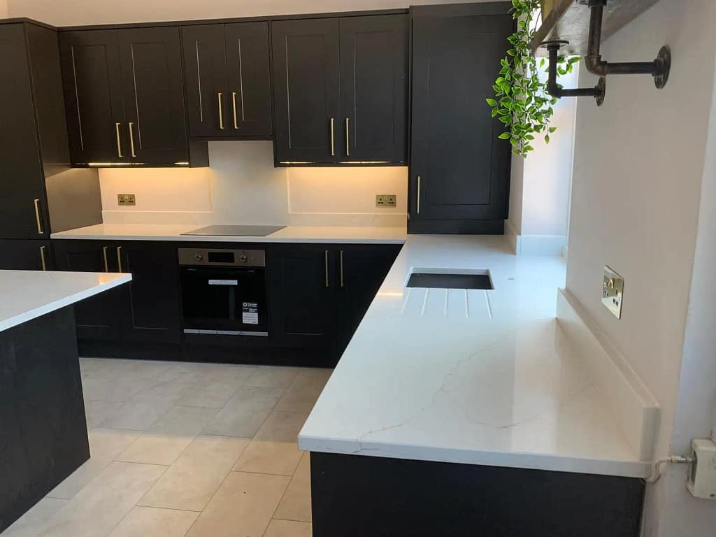 Fusion Calacatta Oro Worktops and Splashback In Kitchen, Halifax